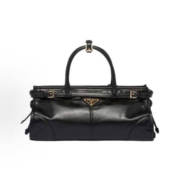 PRADA普拉达 soft lux 系列 短⼿柄 ⽪⾰ ⼿提单肩包 中号 ⼥ 款 ⿊⾊